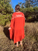 Load image into Gallery viewer, Pumpkin Spice Rust Embroidered Tiered Maxi Dress
