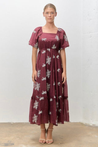 Summertime Burgundy Berry Baby's Breath Embroidered Dress