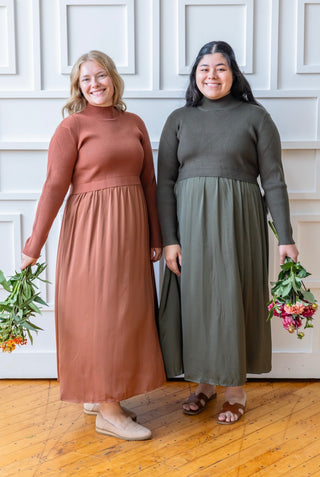 Olive Satin Sweater Top Dress
