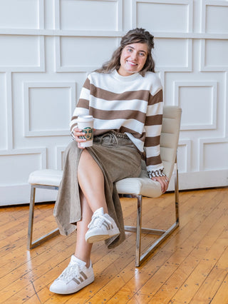 Cozy Campfire Mocha Striped Sweater