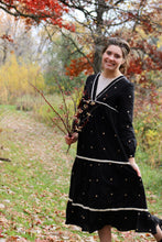 Load image into Gallery viewer, Starry Night Embroidered Black Midi Dress
