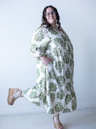 Olive Green Palm Leaf Print Dress