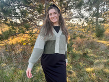Load image into Gallery viewer, Sage Green Colorblock Patchwork Sweater
