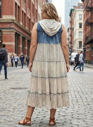 Cream Boho Tiered Sleeveless Hooded Button-front Duster