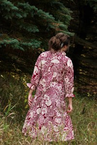 Holiday Burgundy Berries and Cream Midi Dress