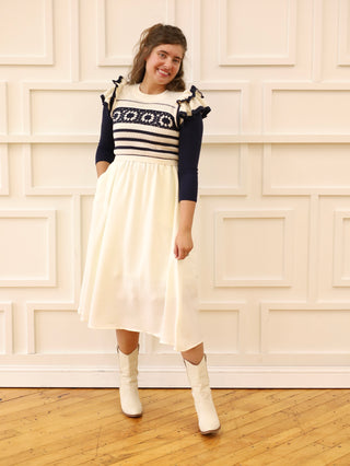 Berry Picking Navy and Cream Crochet Midi Dress