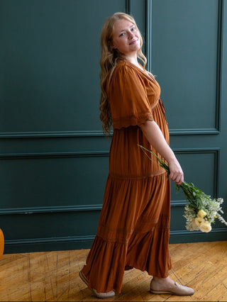 Rust Tiered Boho Maxi Dress