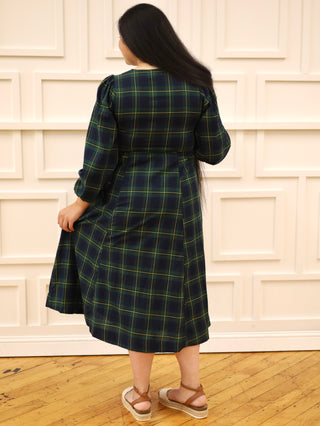 Apple Orchard Green Plaid Bow Dress