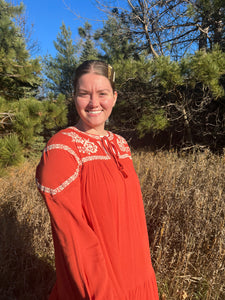 Pumpkin Spice Rust Embroidered Tiered Maxi Dress
