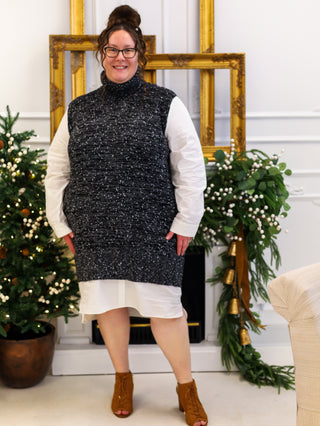 Winter Wonderland Charcoal and Ivory Turtleneck Sweater Dress