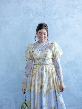 Blue Floral Patchwork Layering Top