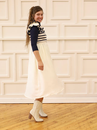 Berry Picking Navy and Cream Crochet Midi Dress