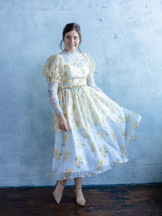 Lemon / Blue Garden Party Floral Dress