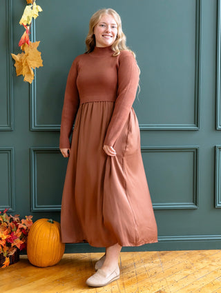 Rust Satin Sweater Top Dress