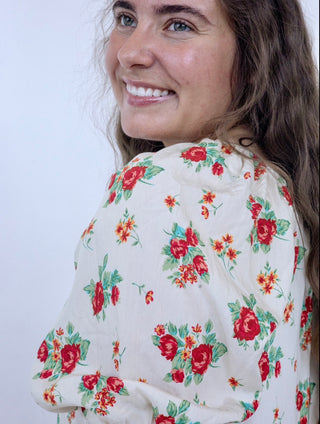 Rose Floral Colorblock Midi Dress