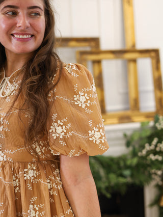 Cinnamon Embroidered Bow Midi Dress