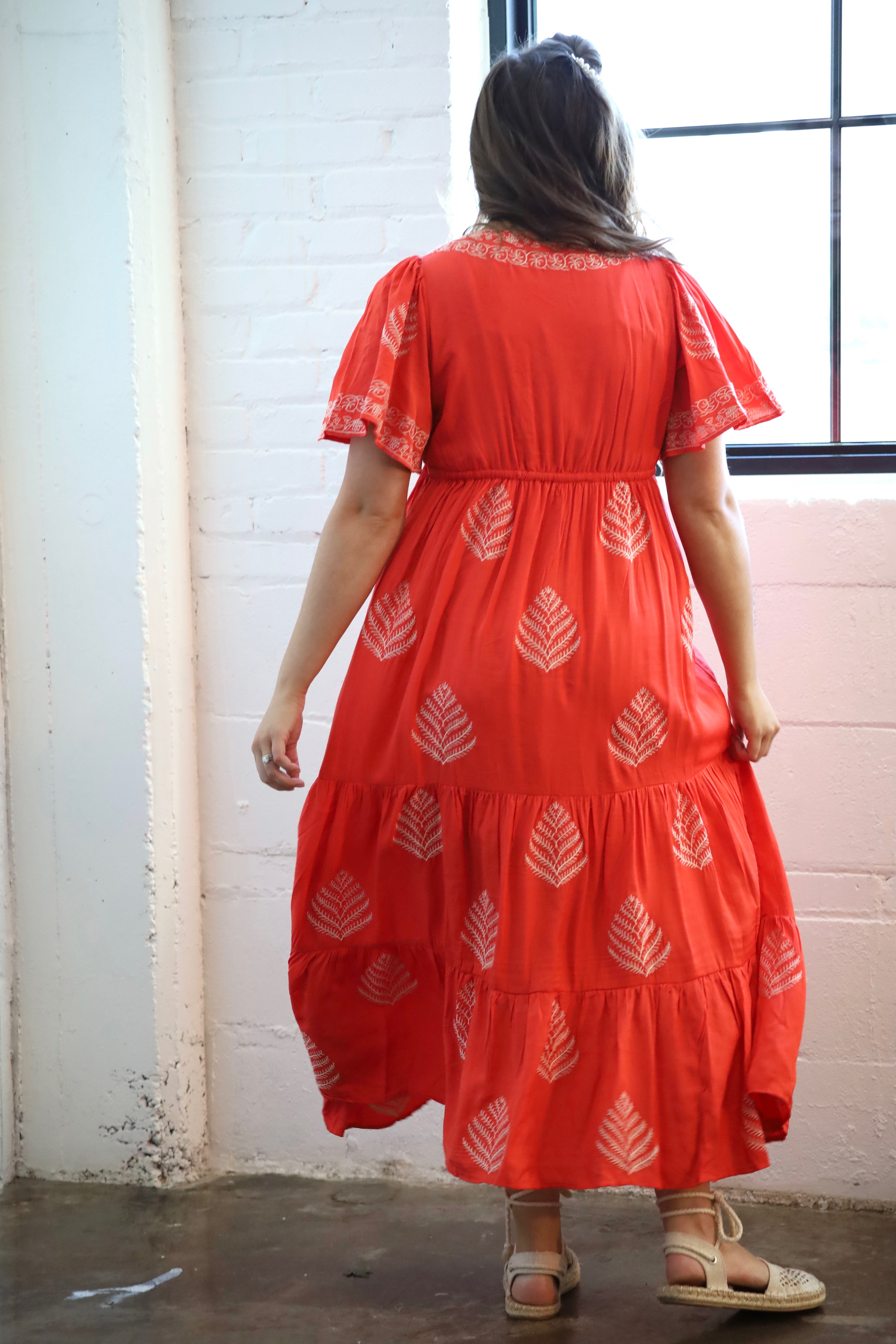 The Strawberry Red Embroidered Maxi Dress The Strawberry Red Embroidered Maxi Dress