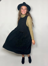 Load image into Gallery viewer, Black Corduroy Jumper Dress with Pockets
