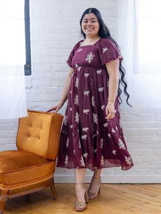 Summertime Burgundy Berry Baby's Breath Embroidered Dress
