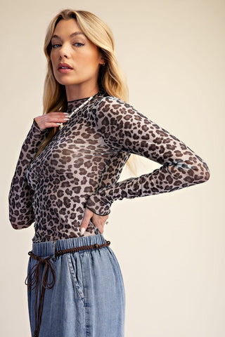 Black Leopard Mesh Layering Top