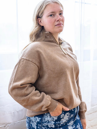 Elevated Mocha Quarter Zip Sweatshirt