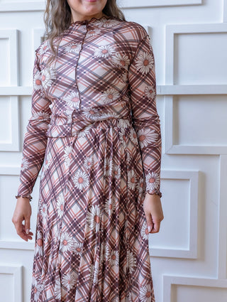 Flowering Daisey's Pink and Brown Plaid Layering Top
