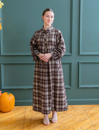 The Perfect Brown Plaid Midi Shirt Dress