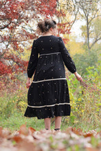 Load image into Gallery viewer, Starry Night Embroidered Black Midi Dress
