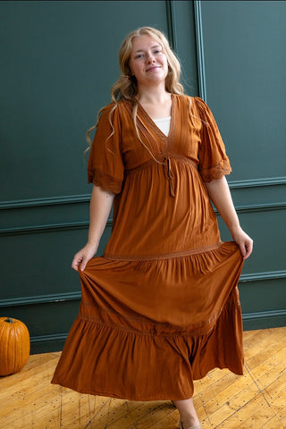 Rust Tiered Boho Maxi Dress