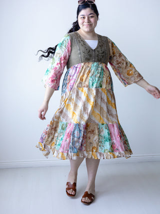 Boho Denim Colorblock Dress