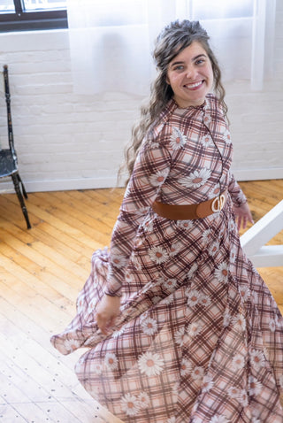 Flowering Daisey's Pink and Brown Plaid Layering Top