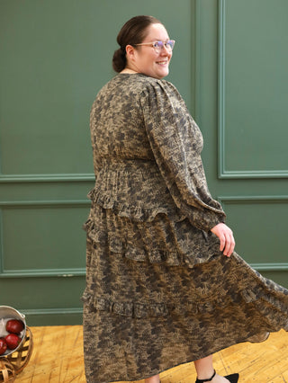 Dusty Olive Floral Printed Maxi Dress