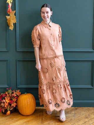 Apricot Skirt and Top Matching Eyelet Set
