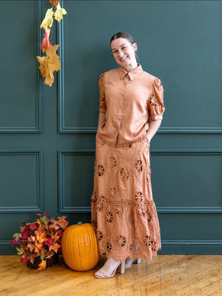 Apricot Skirt and Top Matching Eyelet Set