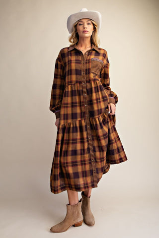 Pumpkin Patch Plaid Midi Dress