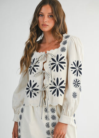 Boho Dream Embroidered Front Tie Top and Matching Skirt Set