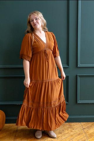 Rust Tiered Boho Maxi Dress