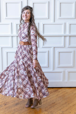 Flowering Daisey's Pink and Brown Plaid Layering Top