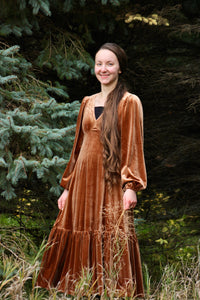 Golden Velvet Midi Dress
