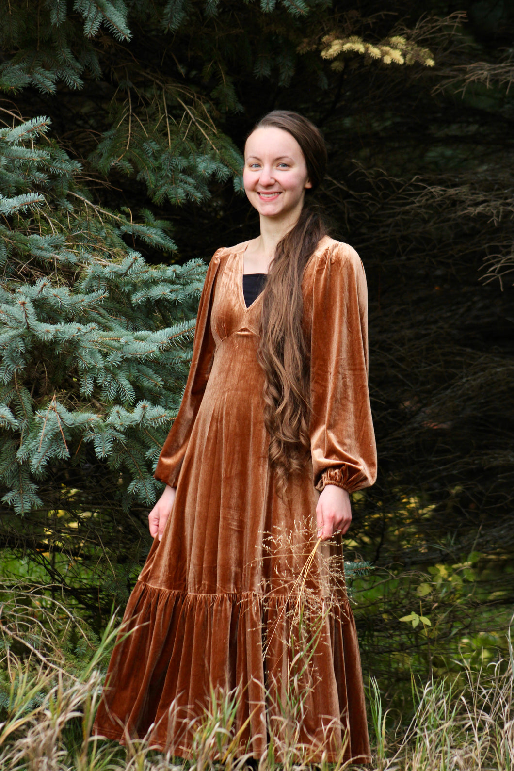 Golden Velvet Midi Dress