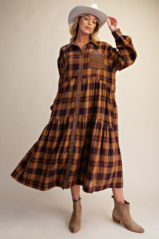 Pumpkin Patch Plaid Midi Dress