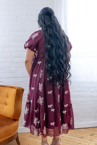 Summertime Burgundy Berry Baby's Breath Embroidered Dress