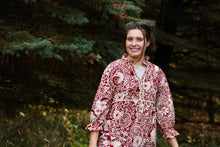 Load image into Gallery viewer, Holiday Burgundy Berries and Cream Midi Dress
