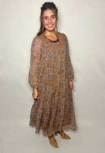 Load image into Gallery viewer, Autumn Days Vintage Floral Piping Midi Dress

