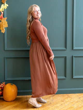 Rust Satin Sweater Top Dress
