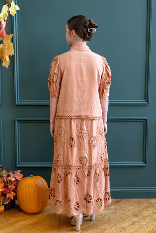 Apricot Skirt and Top Matching Eyelet Set