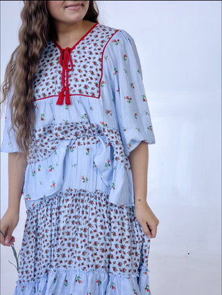 Summer Blue Floral Skirt and Top Set