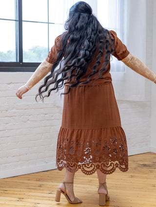 Coffee Skirt and Top Matching Eyelet Set