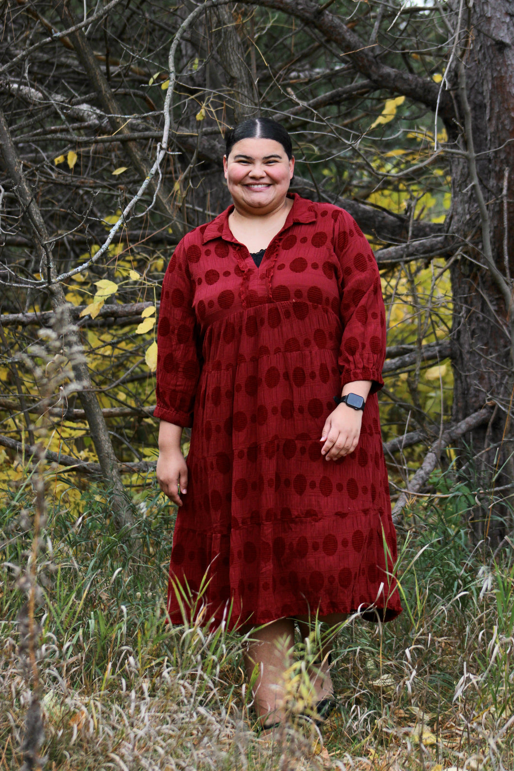 Burgundy Holly Berry Plus Midi Dress