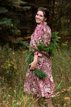 Load image into Gallery viewer, Holiday Burgundy Berries and Cream Midi Dress
